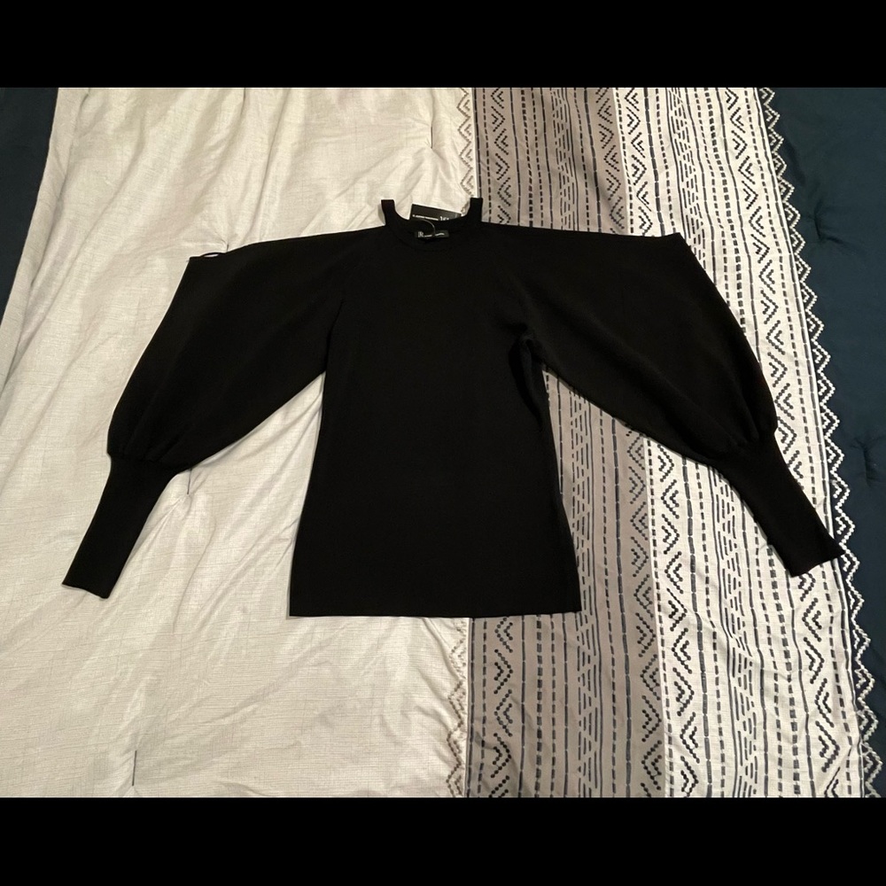 INC Shoulder Cut-Out Knit Top in Deep Black
